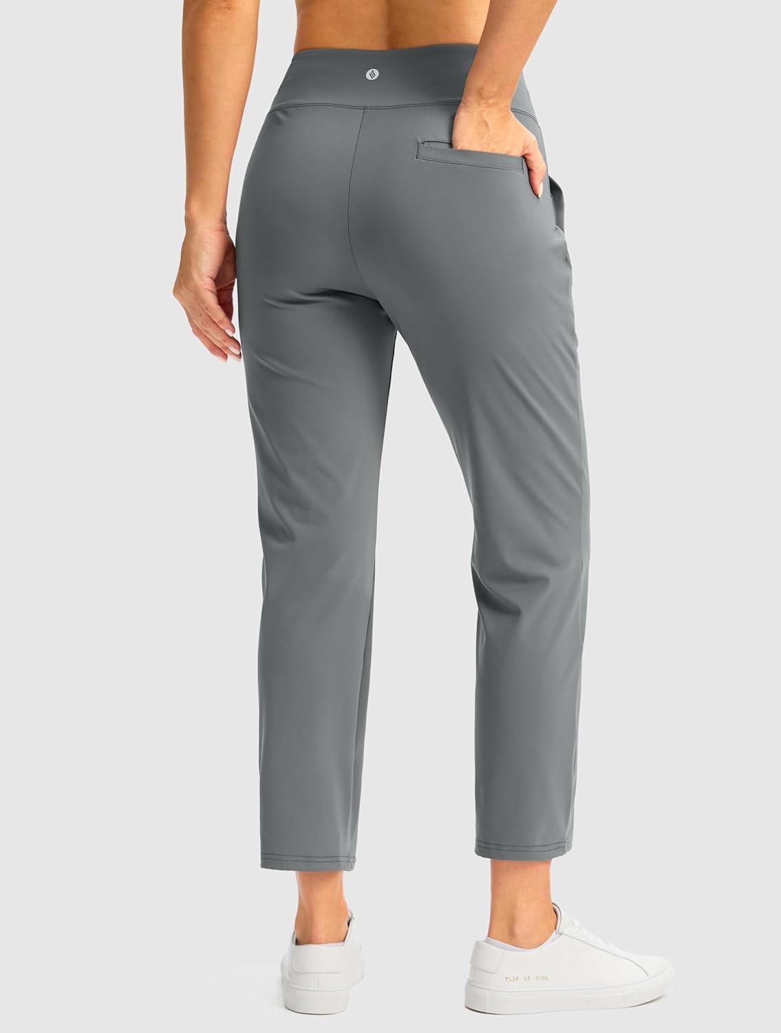 imageSANTINY Womens Pants with 3 Pockets 78 High Waisted Stretch Ankle Pants for Women Golf Casual Travel Athletic WorkLight Grey