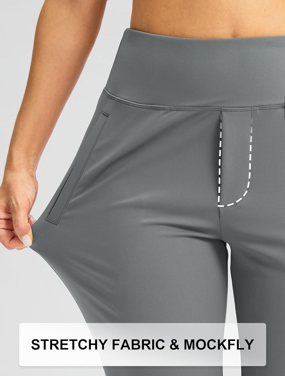 imageSANTINY Womens Pants with 3 Pockets 78 High Waisted Stretch Ankle Pants for Women Golf Casual Travel Athletic WorkLight Grey