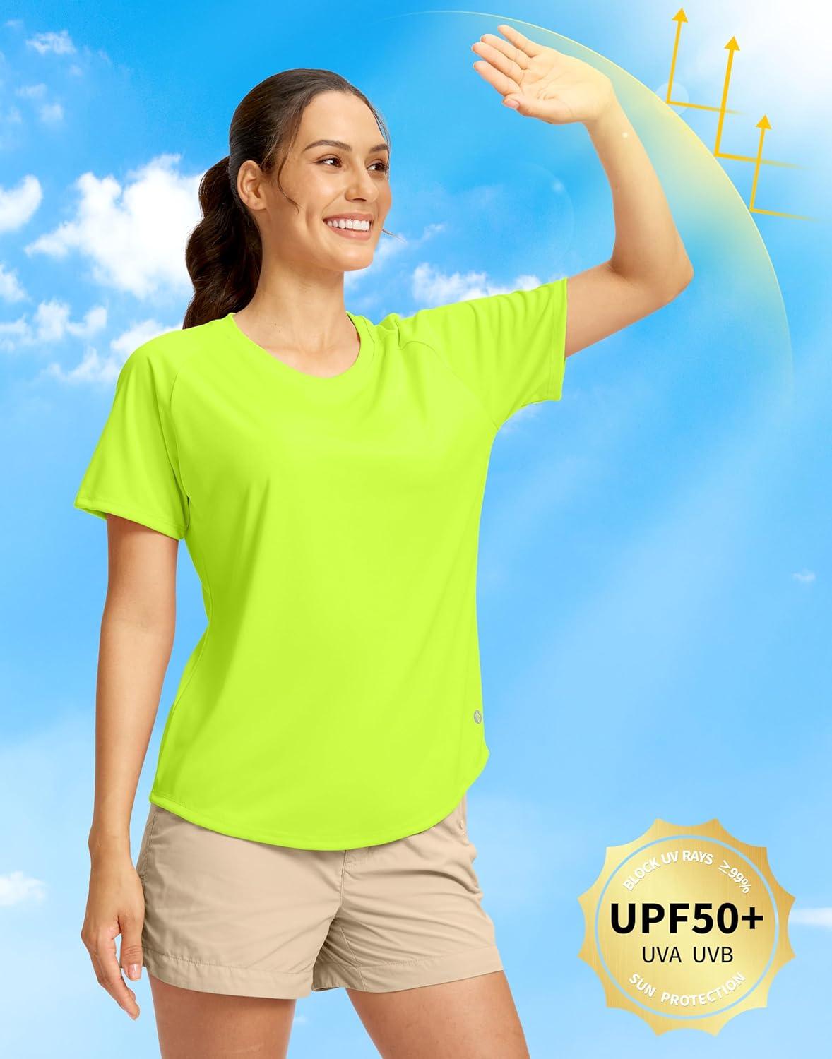 imageSANTINY Womens Short Sleeve Shirts UPF 50 Sun Protection Moisture Wicking TShirts Hiking Athletic Workout Tops for WomenGreen Citrine