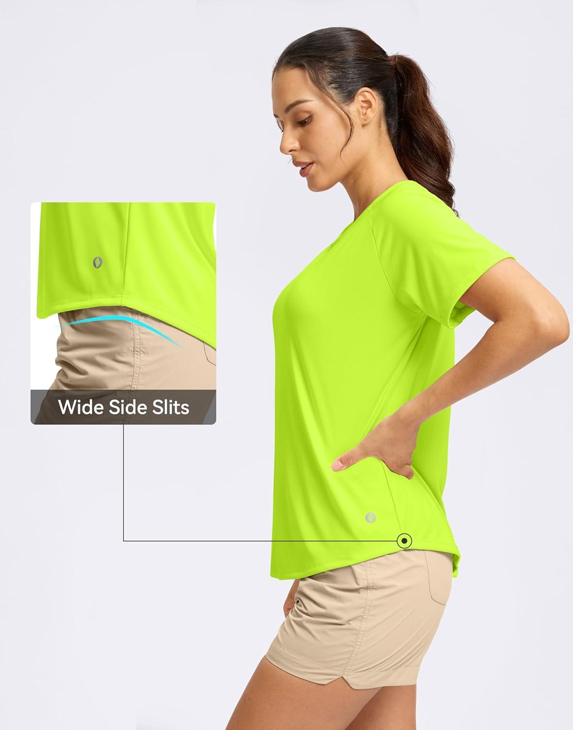 imageSANTINY Womens Short Sleeve Shirts UPF 50 Sun Protection Moisture Wicking TShirts Hiking Athletic Workout Tops for WomenGreen Citrine