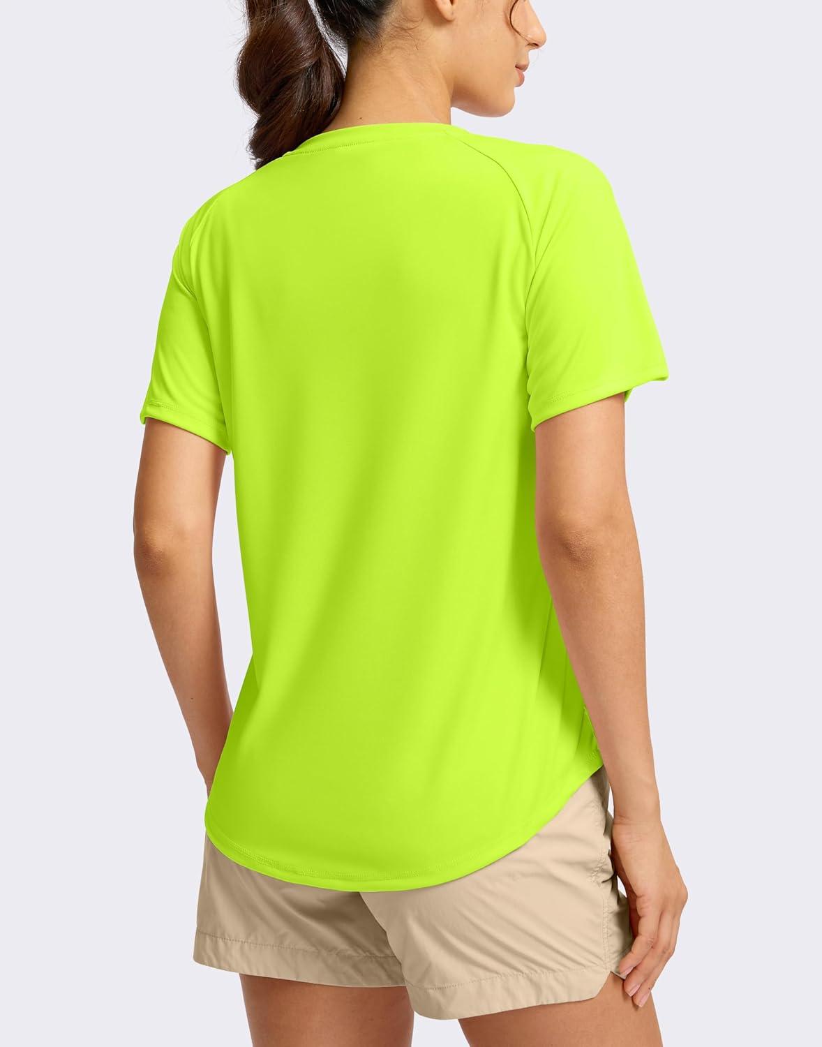 imageSANTINY Womens Short Sleeve Shirts UPF 50 Sun Protection Moisture Wicking TShirts Hiking Athletic Workout Tops for WomenGreen Citrine