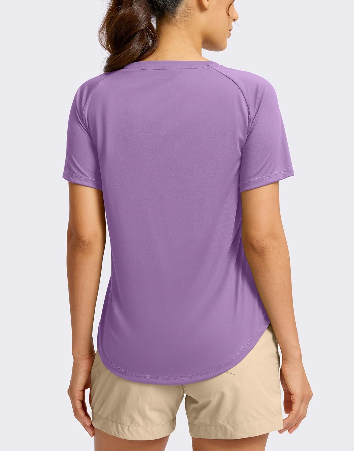 imageSANTINY Womens Short Sleeve Shirts UPF 50 Sun Protection Moisture Wicking TShirts Hiking Athletic Workout Tops for WomenPurple