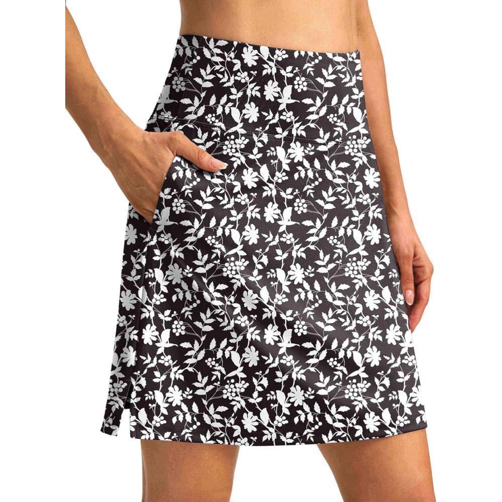 imageSANTINY 18quot Skorts for Women 3 Pockets High Waist Long Athletic Tennis Skirt Golf Skort for Casual Summer TravelBlack Flower