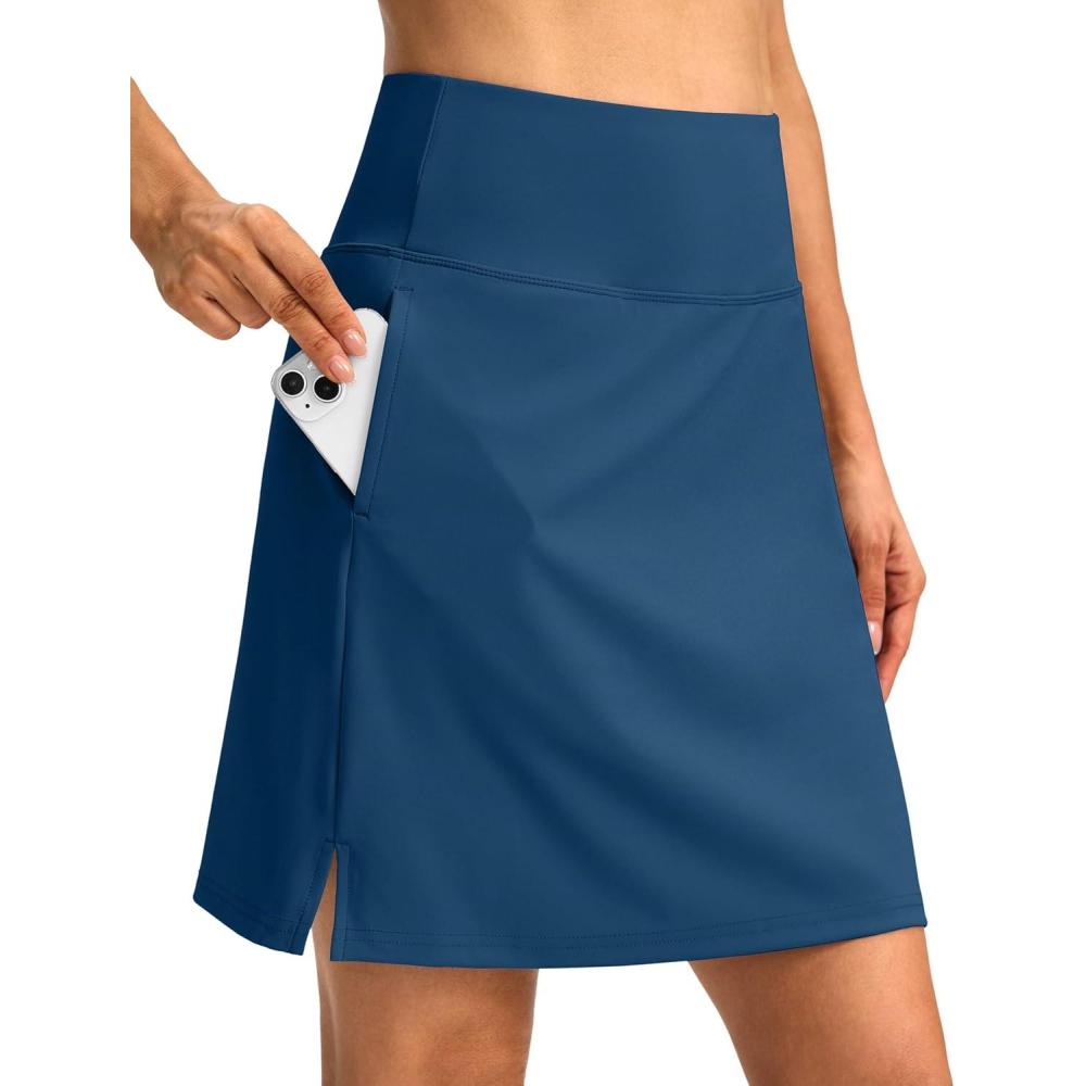 imageSANTINY 18quot Skorts for Women 3 Pockets High Waist Long Athletic Tennis Skirt Golf Skort for Casual Summer TravelDeep Blue