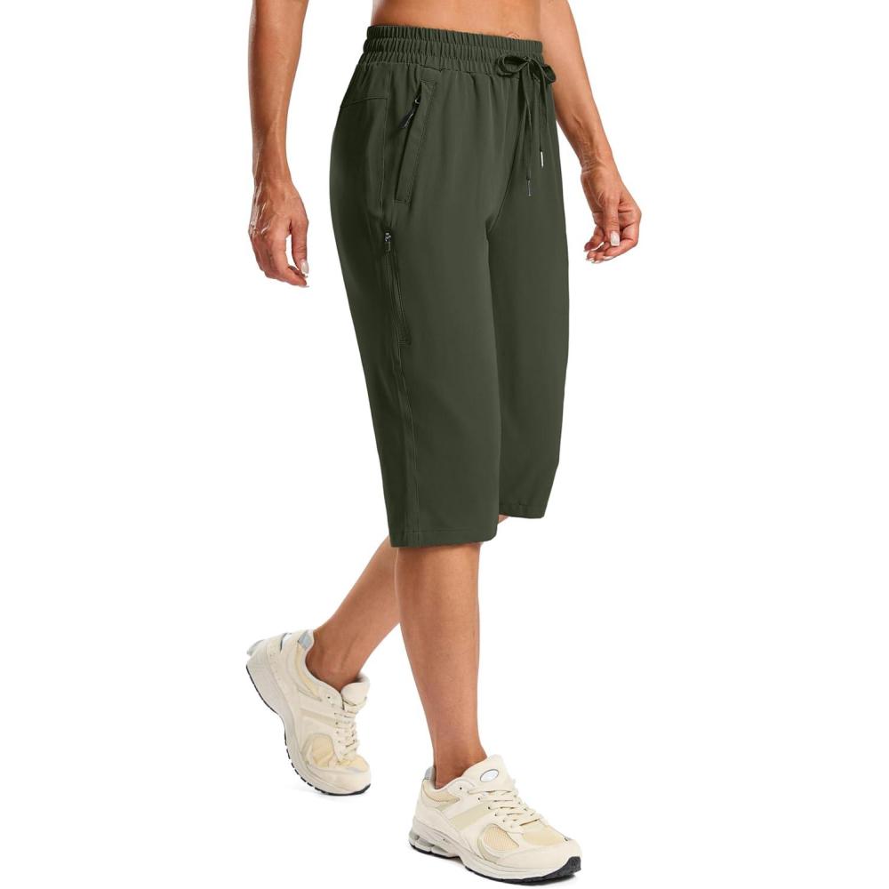 imageSANTINY Womens 15quot Long Shorts with Pockets Below The Knee Length Hiking Cargo Capris Lightweight Quick Dry Bermuda ShortsArmy Green
