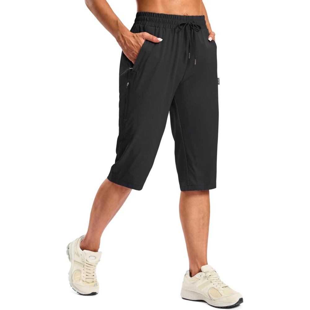 imageSANTINY Womens 15quot Long Shorts with Pockets Below The Knee Length Hiking Cargo Capris Lightweight Quick Dry Bermuda ShortsBlack