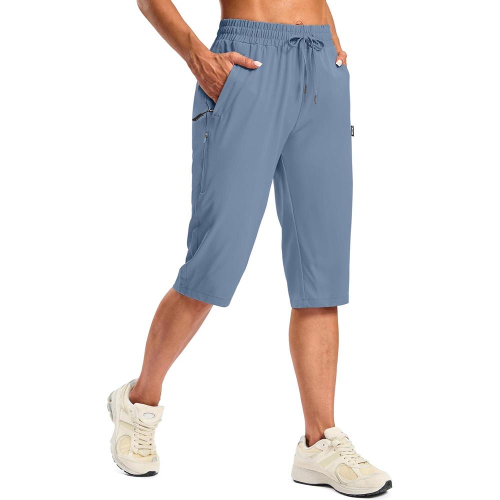 imageSANTINY Womens 15quot Long Shorts with Pockets Below The Knee Length Hiking Cargo Capris Lightweight Quick Dry Bermuda ShortsHaze Blue