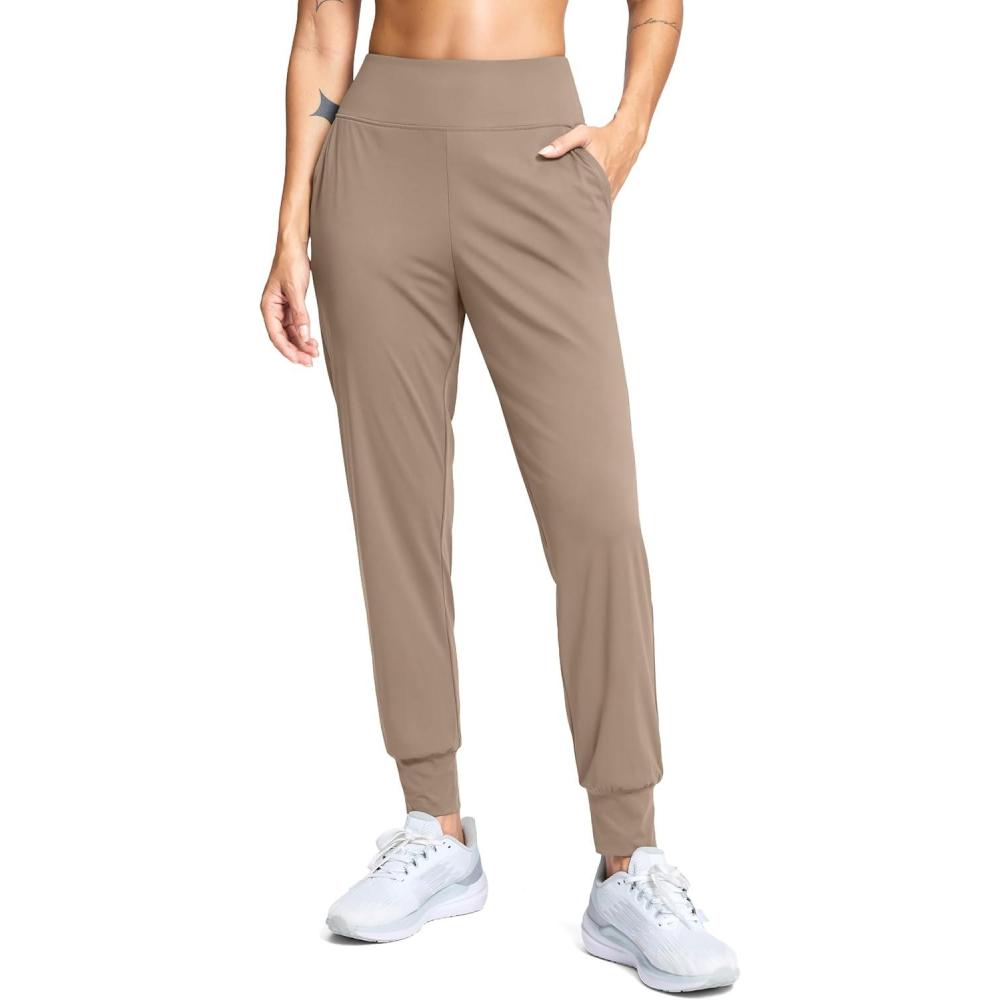 imageSANTINY Womens Joggers Pants with Pockets Lightweight High Waisted Athletic Gym Workout Pants for Women Yoga TravelKhaki