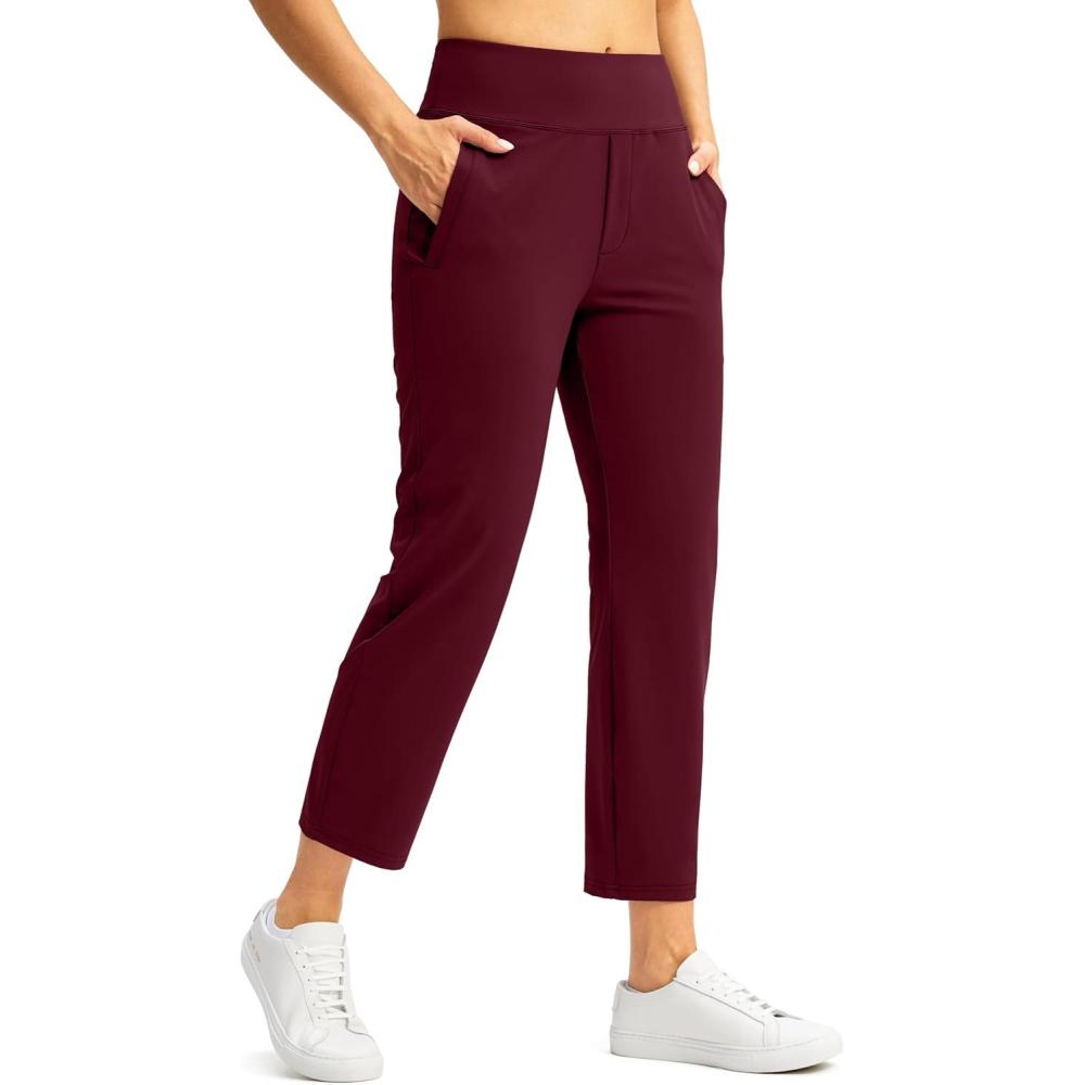 imageSANTINY Womens Pants with 3 Pockets 78 High Waisted Stretch Ankle Pants for Women Golf Casual Travel Athletic WorkWine