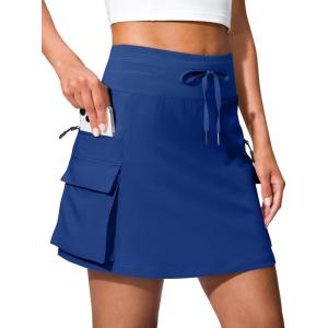SANTINY 16″ Cargo Skort with 6 Pockets Drawstring High Waisted Golf Travel Hiking Skorts for Women Dressy Casual Summer(Deep Blue)