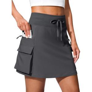 SANTINY 16″ Cargo Skort with 6 Pockets Drawstring High Waisted Golf Travel Hiking Skorts for Women Dressy Casual Summer(Steel Grey)