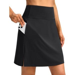 SANTINY 18″ Skorts for Women 3 Pockets High Waist Long Athletic Tennis Skirt Golf Skort for Casual Summer Travel(Black)