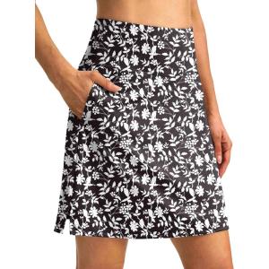 SANTINY 18″ Skorts for Women 3 Pockets High Waist Long Athletic Tennis Skirt Golf Skort for Casual Summer Travel(Black Flower)