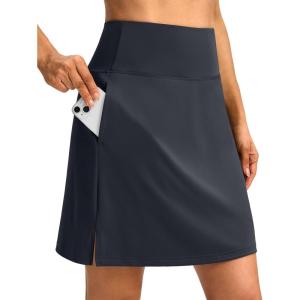 SANTINY 18″ Skorts for Women 3 Pockets High Waist Long Athletic Tennis Skirt Golf Skort for Casual Summer Travel(Dark Grey)