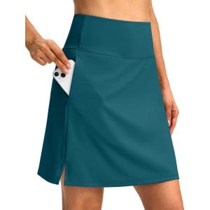 SANTINY 18″ Skorts for Women 3 Pockets High Waist Long Athletic Tennis Skirt Golf Skort for Casual Summer Travel(Green Indigo)
