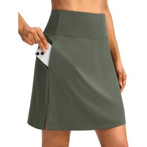 SANTINY 18″ Skorts for Women 3 Pockets High Waist Long Athletic Tennis Skirt Golf Skort for Casual Summer Travel(Grey Sage)