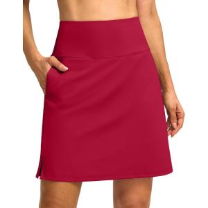 SANTINY 18″ Skorts for Women 3 Pockets High Waist Long Athletic Tennis Skirt Golf Skort for Casual Summer Travel(Red)