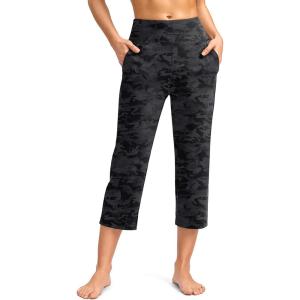 SANTINY Capri Pants for Women High Waisted Workout Yoga Capris Leggings Straight Leg Athletic Cropped Pants with Pockets(Black Camo)