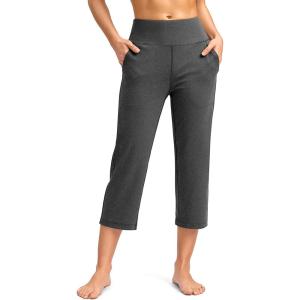 SANTINY Capri Pants for Women High Waisted Workout Yoga Capris Leggings Straight Leg Athletic Cropped Pants with Pockets(Charcoal)