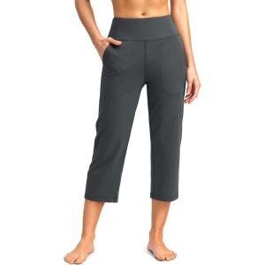 SANTINY Capri Pants for Women High Waisted Workout Yoga Capris Leggings Straight Leg Athletic Cropped Pants with Pockets(Dark Grey)