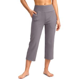 SANTINY Capri Pants for Women High Waisted Workout Yoga Capris Leggings Straight Leg Athletic Cropped Pants with Pockets(Dusty Grey)