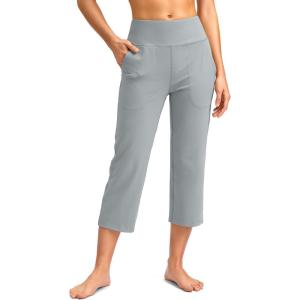 SANTINY Capri Pants for Women High Waisted Workout Yoga Capris Leggings Straight Leg Athletic Cropped Pants with Pockets(Light Grey)