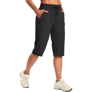 SANTINY Women’s 15″ Long Shorts with Pockets Below The Knee Length Hiking Cargo Capris Lightweight Quick Dry Bermuda Shorts(Black)