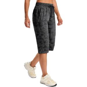 SANTINY Women’s 15″ Long Shorts with Pockets Below The Knee Length Hiking Cargo Capris Lightweight Quick Dry Bermuda Shorts(Black Camo)