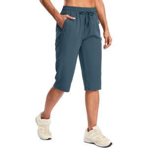 SANTINY Women’s 15″ Long Shorts with Pockets Below The Knee Length Hiking Cargo Capris Lightweight Quick Dry Bermuda Shorts(Dark Blue)