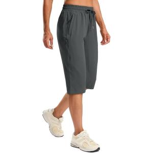 SANTINY Women’s 15″ Long Shorts with Pockets Below The Knee Length Hiking Cargo Capris Lightweight Quick Dry Bermuda Shorts(Dark Grey)