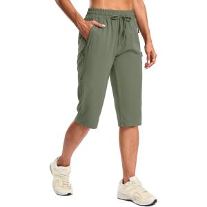 SANTINY Women’s 15″ Long Shorts with Pockets Below The Knee Length Hiking Cargo Capris Lightweight Quick Dry Bermuda Shorts(Grey Sage)