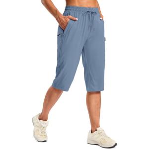 SANTINY Women’s 15″ Long Shorts with Pockets Below The Knee Length Hiking Cargo Capris Lightweight Quick Dry Bermuda Shorts(Haze Blue)