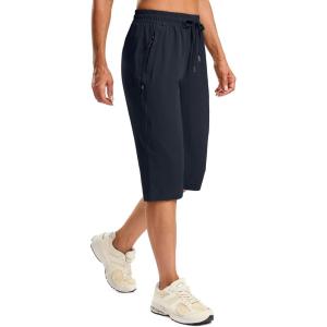 SANTINY Women’s 15″ Long Shorts with Pockets Below The Knee Length Hiking Cargo Capris Lightweight Quick Dry Bermuda Shorts(Navy)
