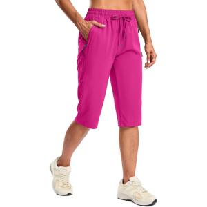 SANTINY Women’s 15″ Long Shorts with Pockets Below The Knee Length Hiking Cargo Capris Lightweight Quick Dry Bermuda Shorts(Rose)
