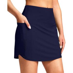 SANTINY Women’s 17” Long Swim Skirt with Pockets High Waisted Modest Tummy Control Swimsuit Skirt Bathing Suit Bottoms(Navy)