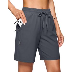 SANTINY Women’s 7”/ 9” Hiking Shorts with 3 Zipper Pockets Lightweight Quick Dry Long Athletic Golf Shorts for Women Casual(Dark Grey)