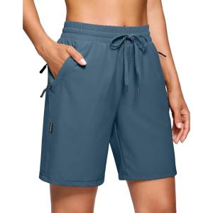 SANTINY Women’s 7”/ 9” Hiking Shorts with 3 Zipper Pockets Lightweight Quick Dry Long Athletic Golf Shorts for Women Casual(Dusty Blue)
