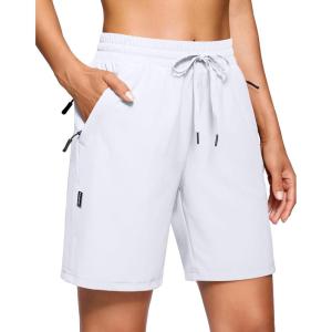SANTINY Women’s 7”/ 9” Hiking Shorts with 3 Zipper Pockets Lightweight Quick Dry Long Athletic Golf Shorts for Women Casual(White)
