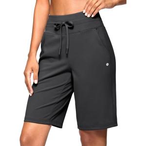 SANTINY Women’s Bermuda Long Shorts with Pockets Drawstring High Waisted Athletic Knee Length Shorts Walking Casual Workout(Dark Grey)