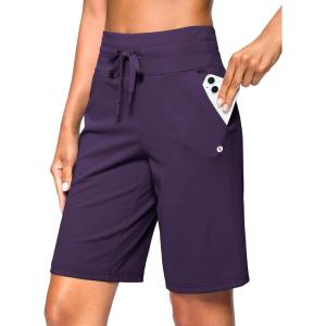 SANTINY Women’s Bermuda Long Shorts with Pockets Drawstring High Waisted Athletic Knee Length Shorts Walking Casual Workout(Dark Purple)