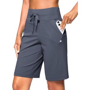 SANTINY Women’s Bermuda Long Shorts with Pockets Drawstring High Waisted Athletic Knee Length Shorts Walking Casual Workout(Dusty Blue)