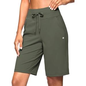 SANTINY Women’s Bermuda Long Shorts with Pockets Drawstring High Waisted Athletic Knee Length Shorts Walking Casual Workout(Grey Sage)