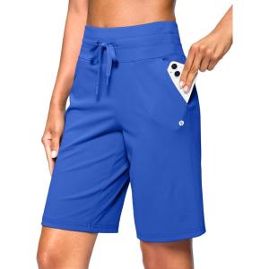 SANTINY Women’s Bermuda Long Shorts with Pockets Drawstring High Waisted Athletic Knee Length Shorts Walking Casual Workout(Royal Blue)
