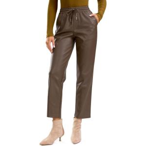 SANTINY Women’s Faux Leather Pants High Waisted Straight Leg Cropped Ankle Trousers Vegan Matte Pleather Pants for Women(Brown)