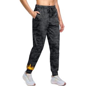 SANTINY Women’s Fleece Lined Joggers Pockets Drawstring Waterproof Sweatpants Thermal Ski Running Winter Hiking Pants Women(Black Camo)