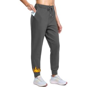 SANTINY Women’s Fleece Lined Joggers Pockets Drawstring Waterproof Sweatpants Thermal Ski Running Winter Hiking Pants Women(Dark Grey)