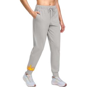 SANTINY Women’s Fleece Lined Joggers Pockets Drawstring Waterproof Sweatpants Thermal Ski Running Winter Hiking Pants Women(Light Grey)