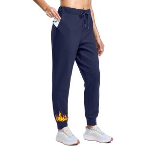 SANTINY Women’s Fleece Lined Joggers Pockets Drawstring Waterproof Sweatpants Thermal Ski Running Winter Hiking Pants Women(Navy)