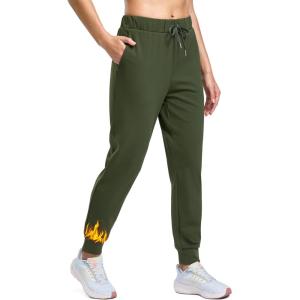 SANTINY Women’s Fleece Lined Joggers Pockets Drawstring Waterproof Sweatpants Thermal Ski Running Winter Hiking Pants Women(Olive Green)
