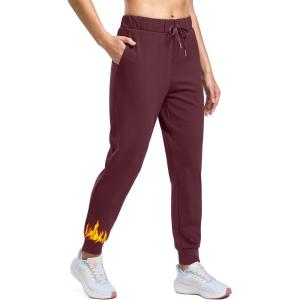 SANTINY Women’s Fleece Lined Joggers Pockets Drawstring Waterproof Sweatpants Thermal Ski Running Winter Hiking Pants Women(Wine)